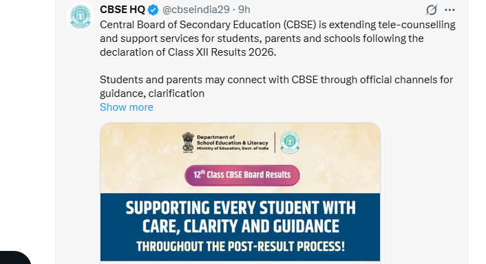 CBSE HQ Official Tweet on Tele Counselling and Post Result Support