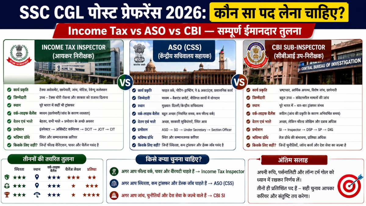 SSC CGL Post Preference 2026 Income Tax vs ASO vs CBI
