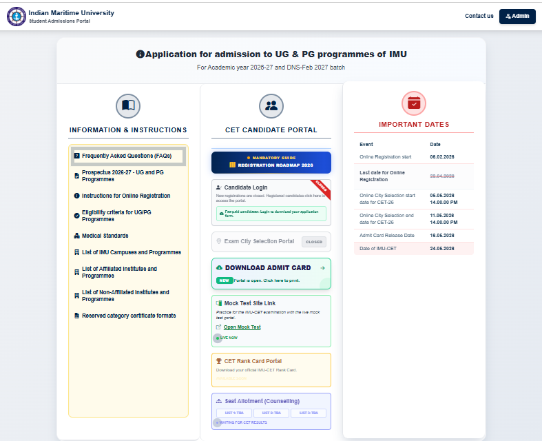 Indian Maritime University IMU CET Result 2026 Student Admissions Portal for Result and Rank Card