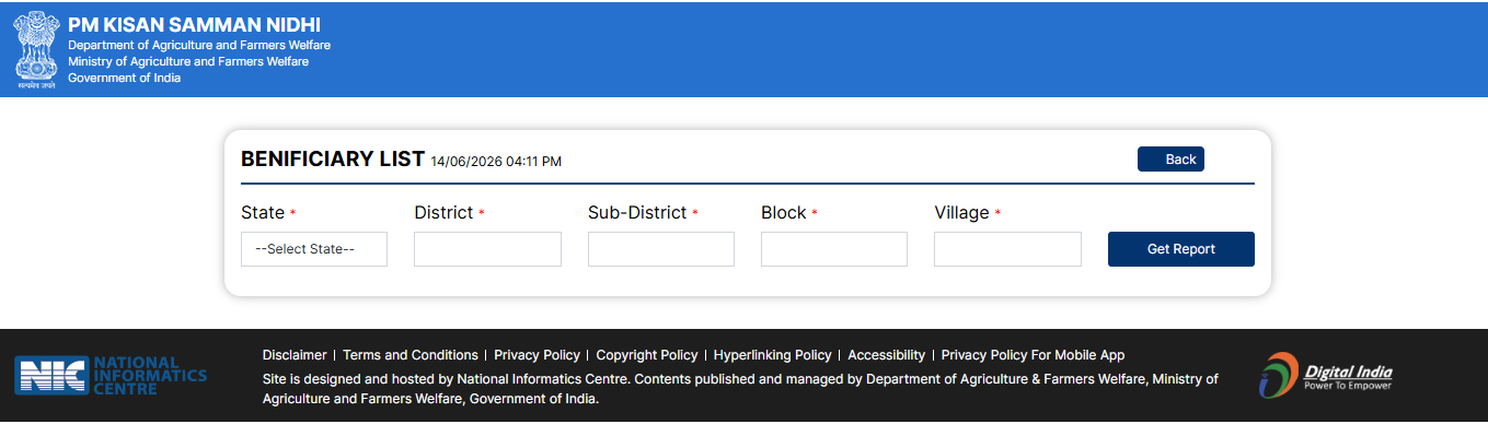 How to check PM Kisan village beneficiary list online