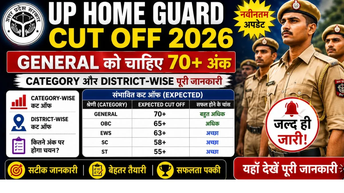 UP Home Guard Cut Off 2026 में General, OBC, SC, ST और EWS उम्मीदवारों के लिए Category-wise एवं District-wise संभावित कटऑफ की पूरी जानकारी।